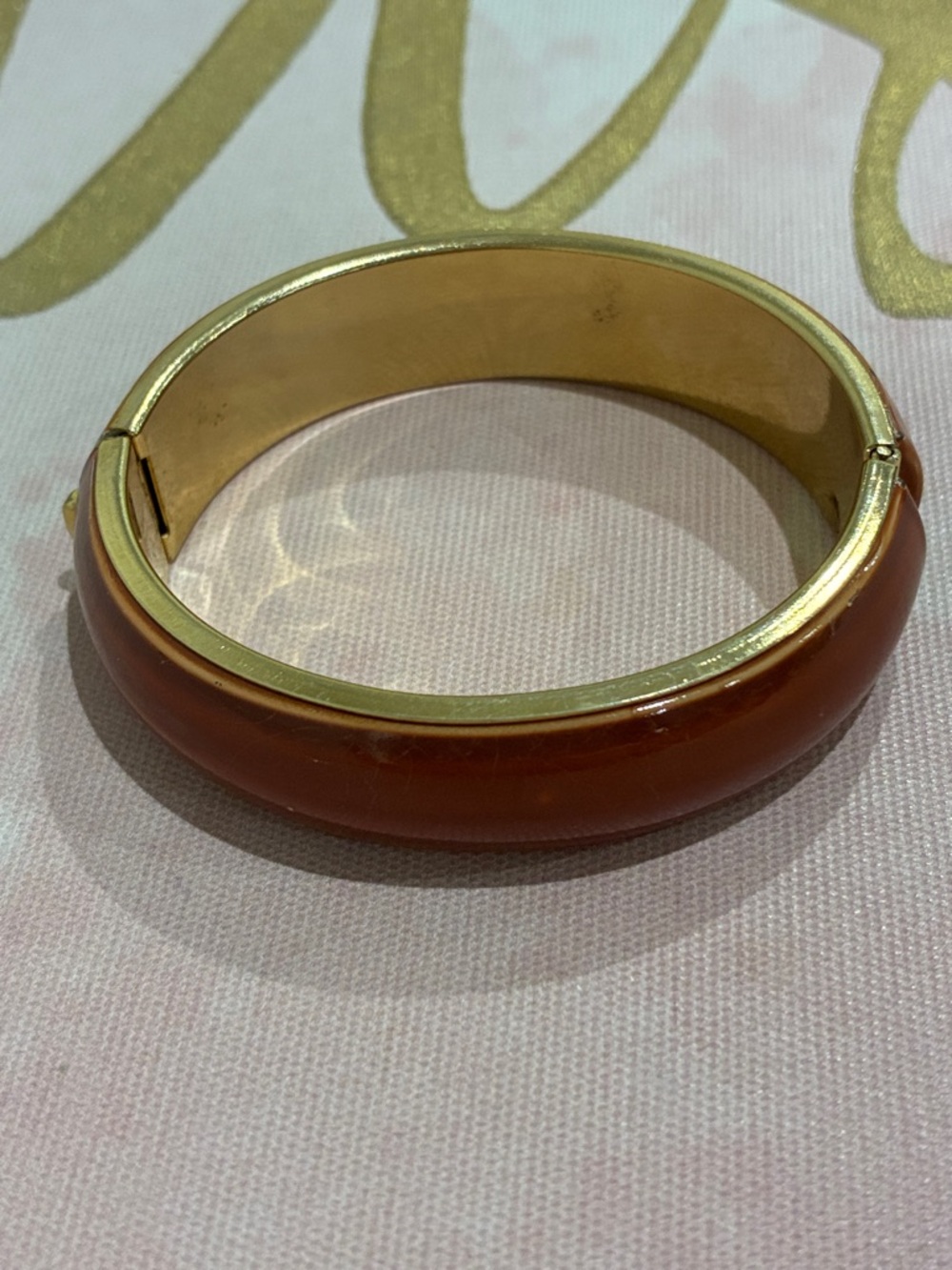Gold-Tone and Amber Resin Hinge Bangle Bracelet